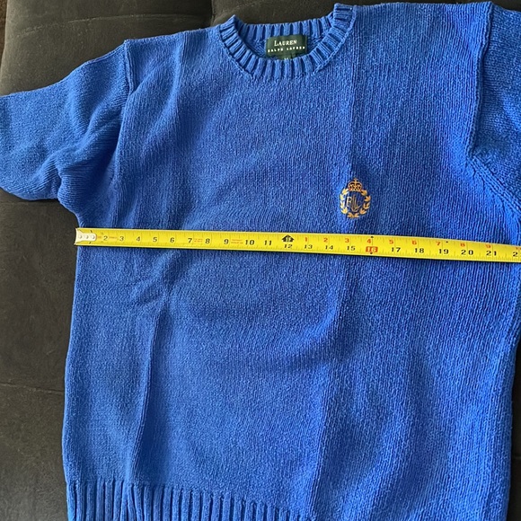 Lauren, blue cotton sweater, long length, shorter sleeves, size M, like new. - Picture 4 of 6